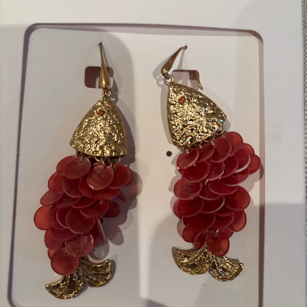 Zara Gold and Red Fish Earrings